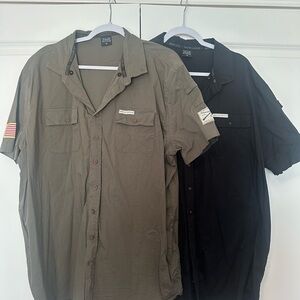 Grunt Style Olive and Black Casual Button-Down Shirts